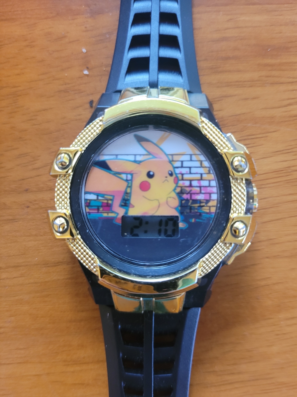 Black and Gold Kids' Digital Watch with Pikachu Dial